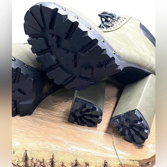 S❤️LD Pazzle l Silver-Studded, Suede Olive Green (& in Tan) Combat Boots Size 6 - Picture 5 of 8